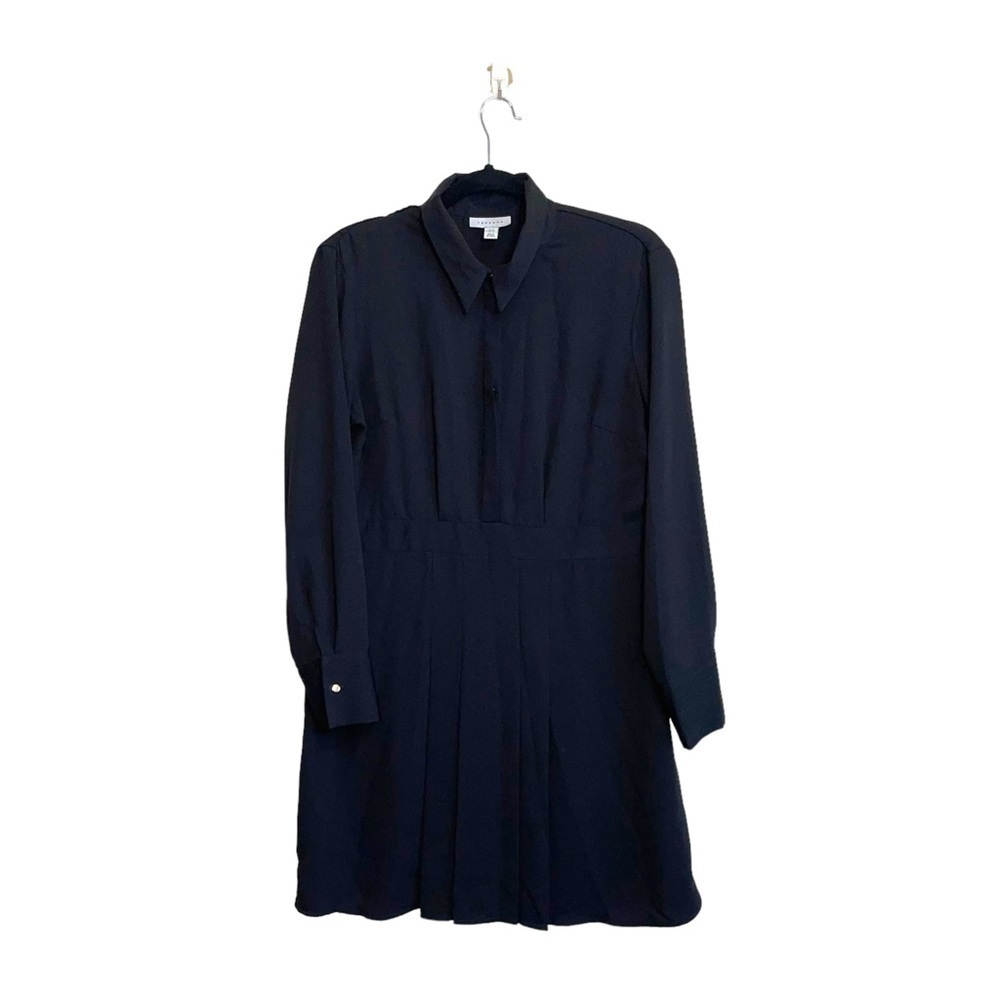 Topshop Black Collared Button Front Pleated Knee-length Shift Dress 10 Women’s